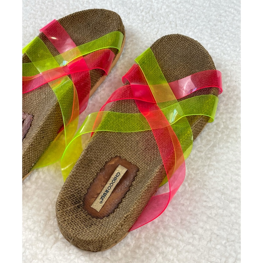 CHICCO RUIZ • Pink and Green Criss Cross Slip-On Sandals, 8.5 - Picture 9 of 16